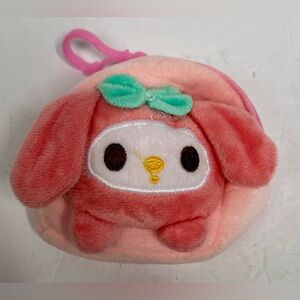 Plush Pink Bunny Coin Pouch with Leaf Accent
